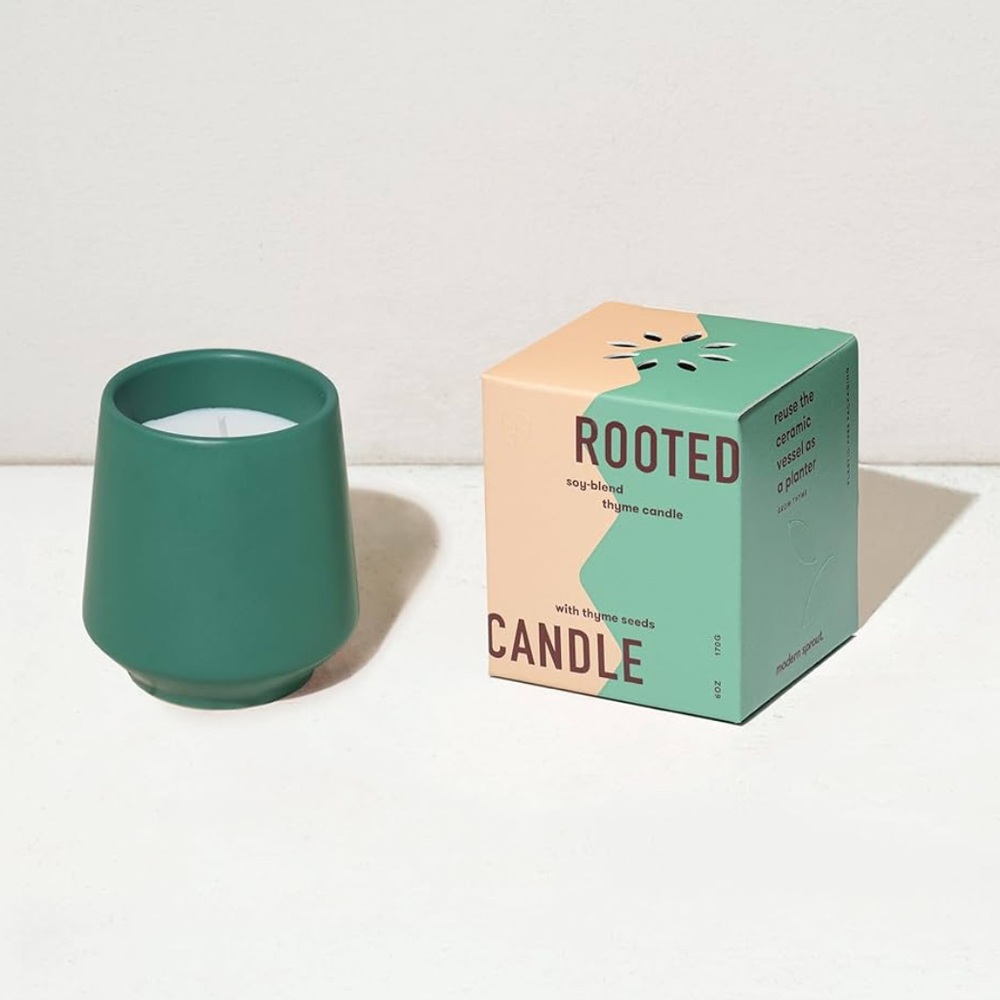 Rooted Thyme Candle & Grow Kit ~Light thyme scent w/ thyme seeds in ceramic jar